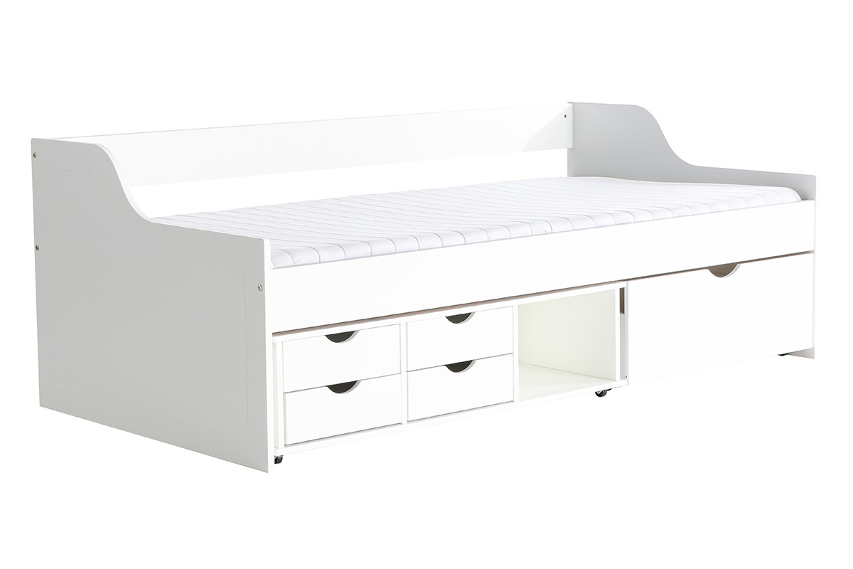 Letto per bambini a cassetti 90x190 in pino bianco CLEO