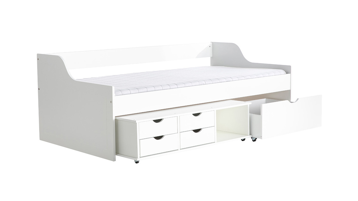 Letto per bambini a cassetti 90x190 in pino bianco CLEO