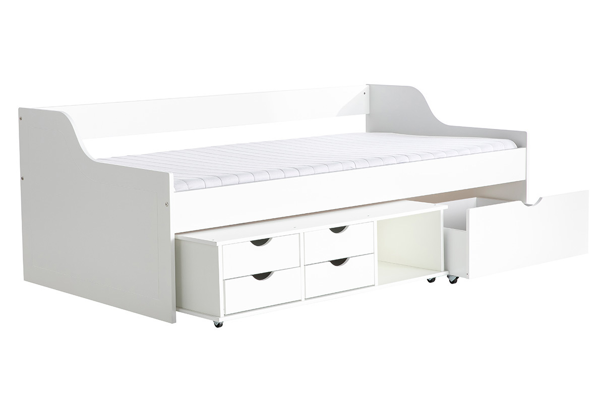 Letto per bambini a cassetti 90x190 in pino bianco CLEO