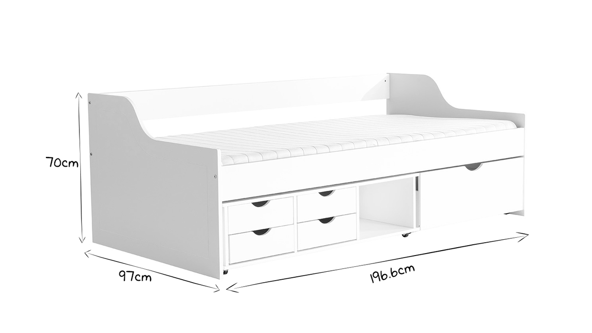 Letto per bambini a cassetti 90x190 in pino bianco CLEO