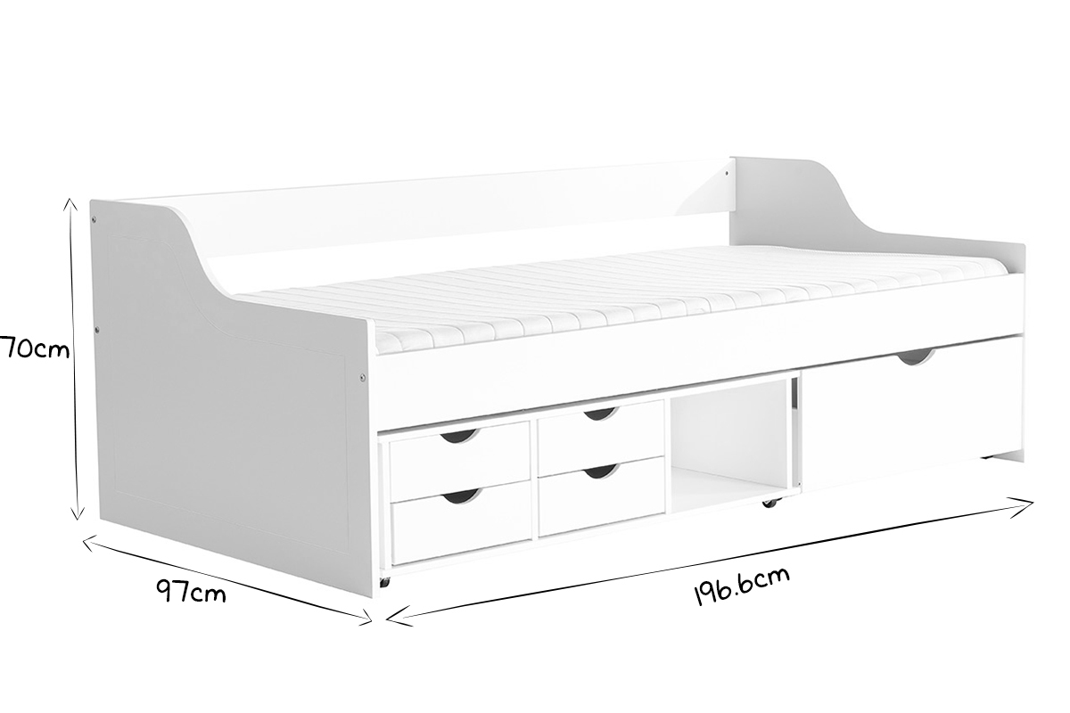 Letto per bambini a cassetti 90x190 in pino bianco CLEO