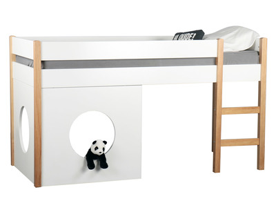 Letto soppalco con pannelli sfoderabili bianco e legno chiaro ALTO - Letto soppalco con pannelli sfoderabili bianco e legno chiaro ALTO