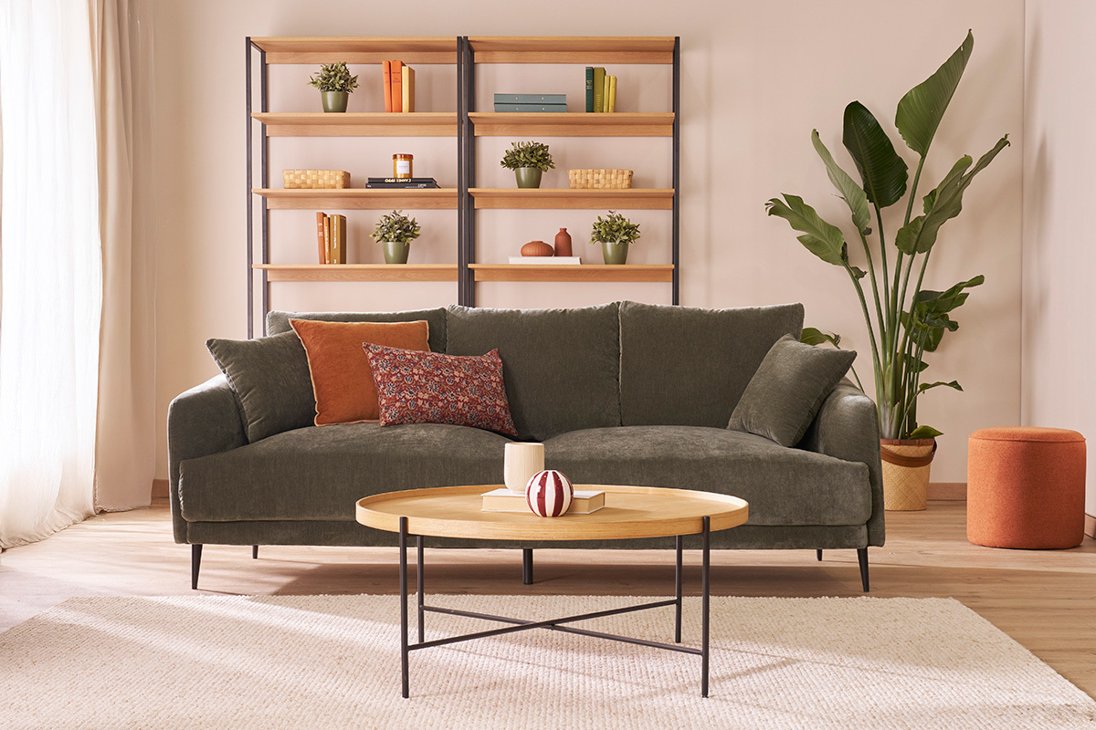 Libreria a ripiani con vano contenitore chiuso finitura legno chiaro rovere e metallo nero L94 cm FLEA