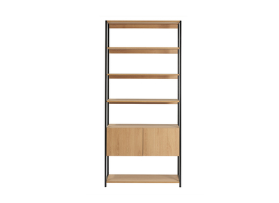 Libreria a ripiani con vano contenitore chiuso finitura legno chiaro rovere e metallo nero L94 cm FLEA