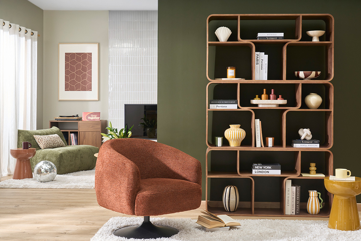 Libreria aperta multi scomparti in legno scuro noce L120 cm WARHOL