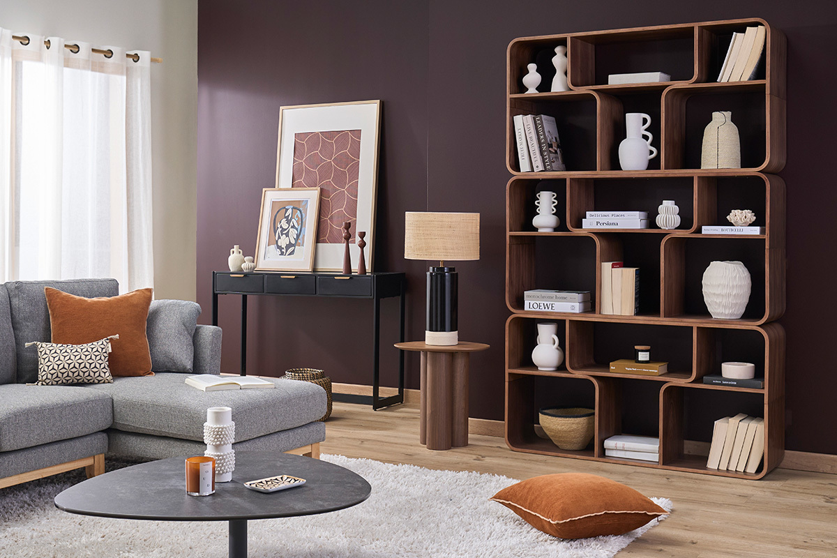 Libreria aperta multi scomparti in legno scuro noce L120 cm WARHOL