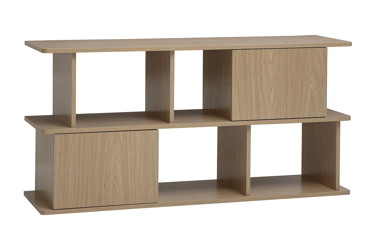 Libreria bassa con vani contenitori finitura legno chiaro rovere L140 cm JANICE