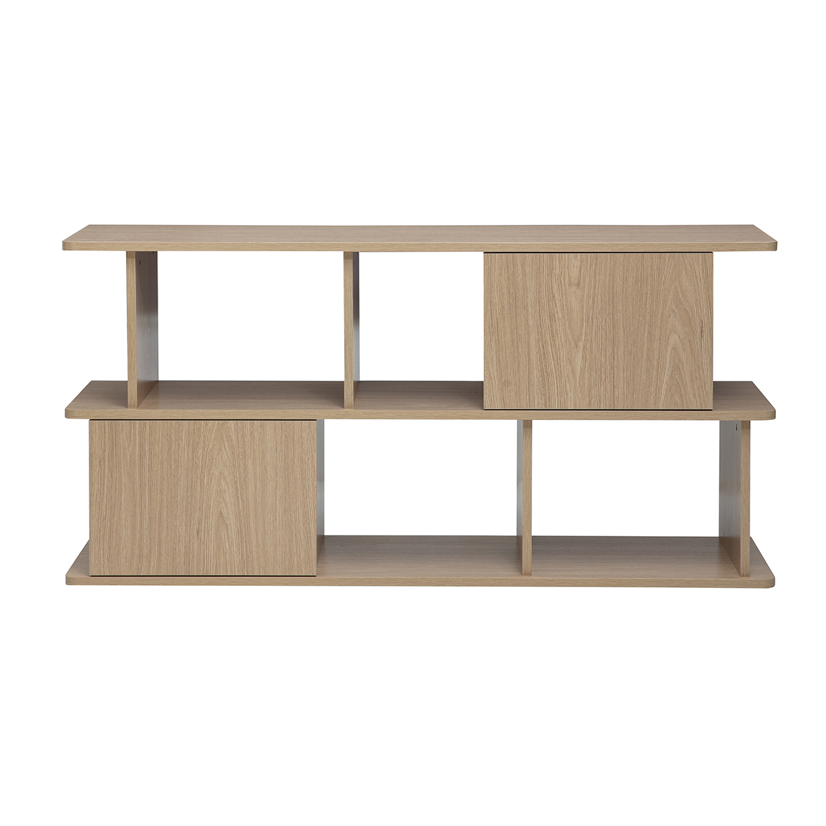 Libreria bassa con vani contenitori finitura legno chiaro rovere L140 cm JANICE