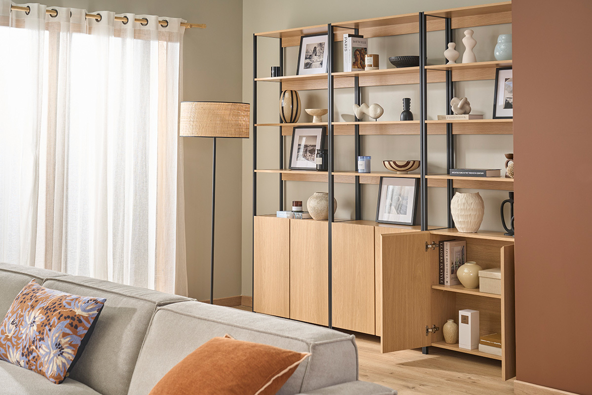 Libreria con ripiani finitura legno chiaro rovere e metallo nero L80 cm MAXENCE