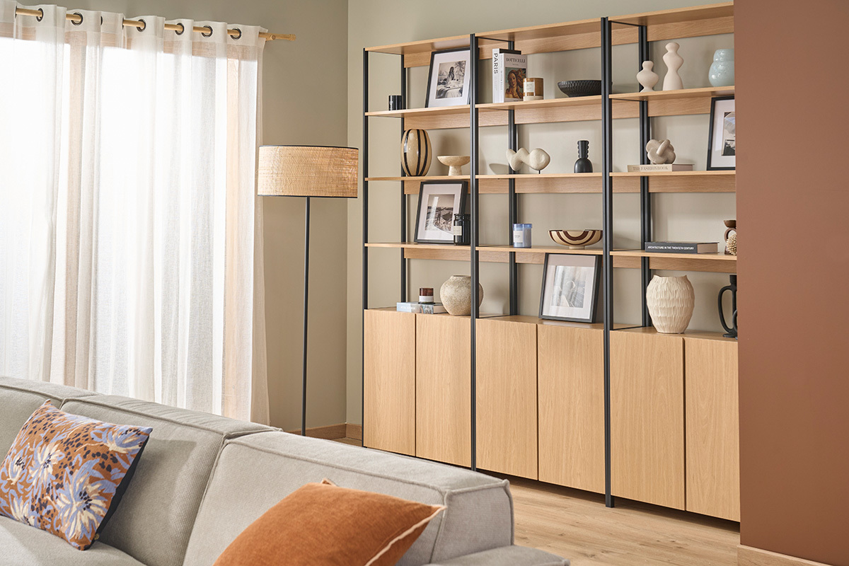 Libreria con ripiani finitura legno chiaro rovere e metallo nero L80 cm MAXENCE