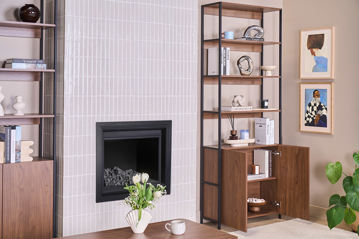 Libreria con ripiani finitura legno scuro noce e metallo nero L80 cm MAXENCE