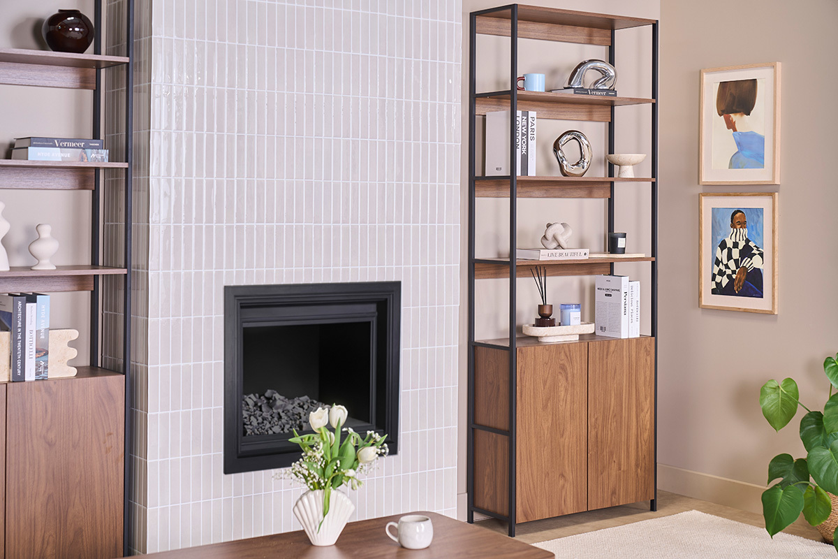 Libreria con ripiani finitura legno scuro noce e metallo nero L80 cm MAXENCE