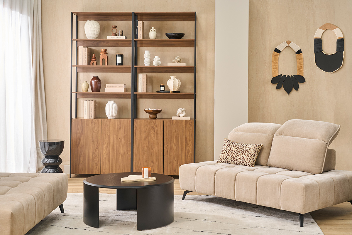 Libreria con ripiani finitura legno scuro noce e metallo nero L80 cm MAXENCE