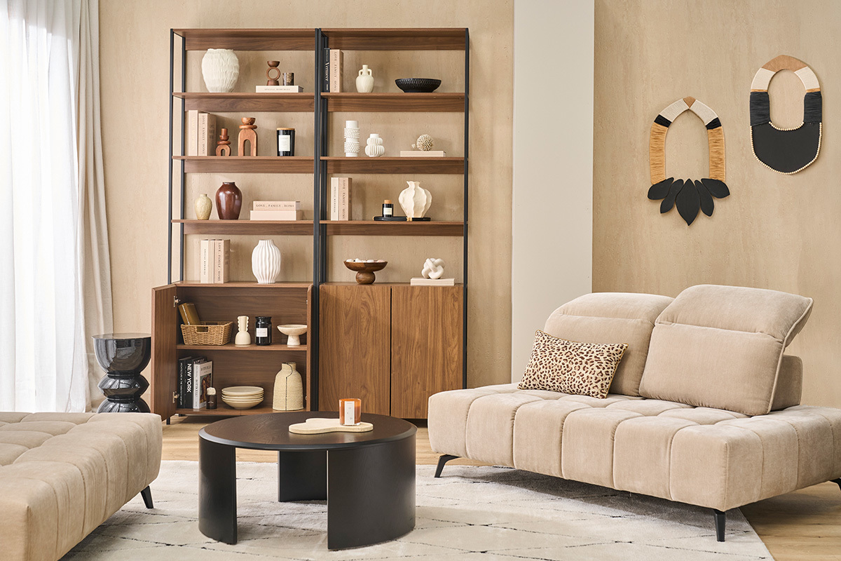 Libreria con ripiani finitura legno scuro noce e metallo nero L80 cm MAXENCE