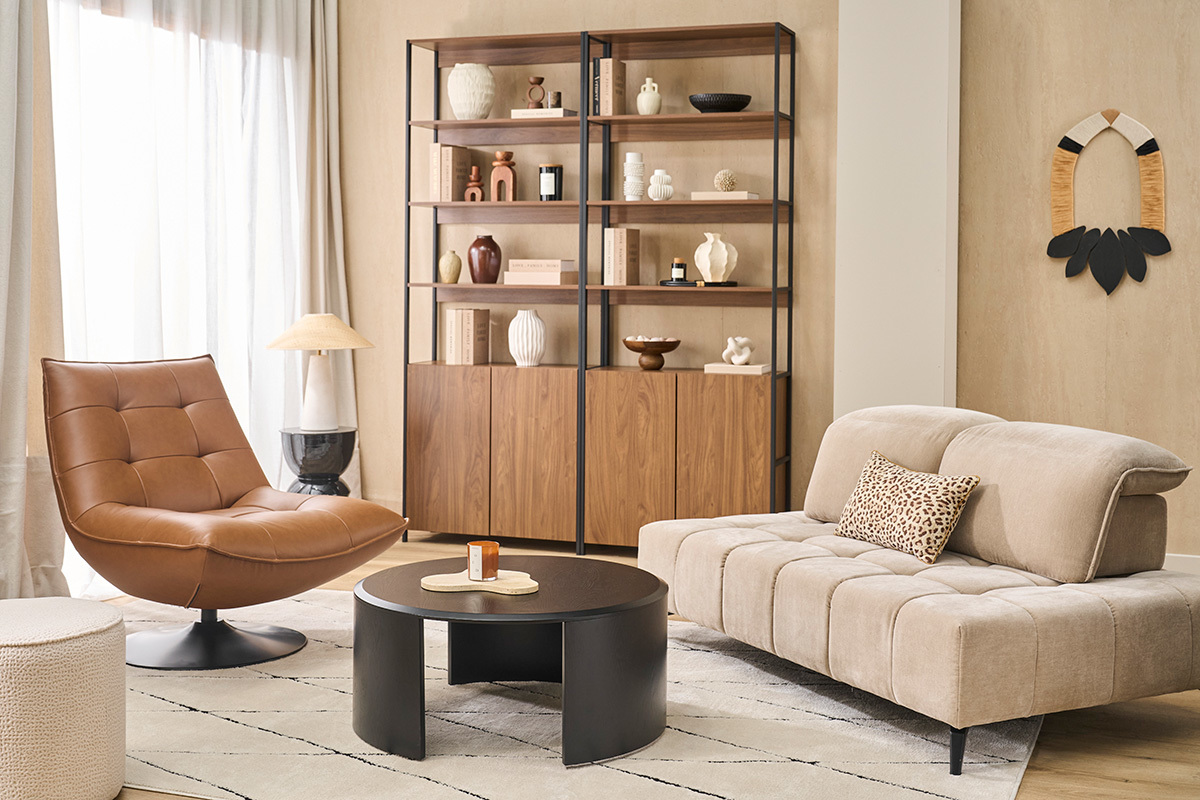 Libreria con ripiani finitura legno scuro noce e metallo nero L80 cm MAXENCE