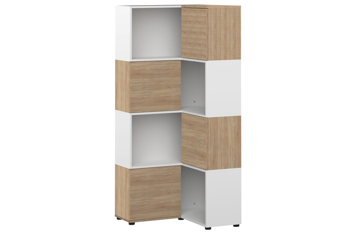 Libreria d'angolo design legno e bianca 8 nicchie QUADRA