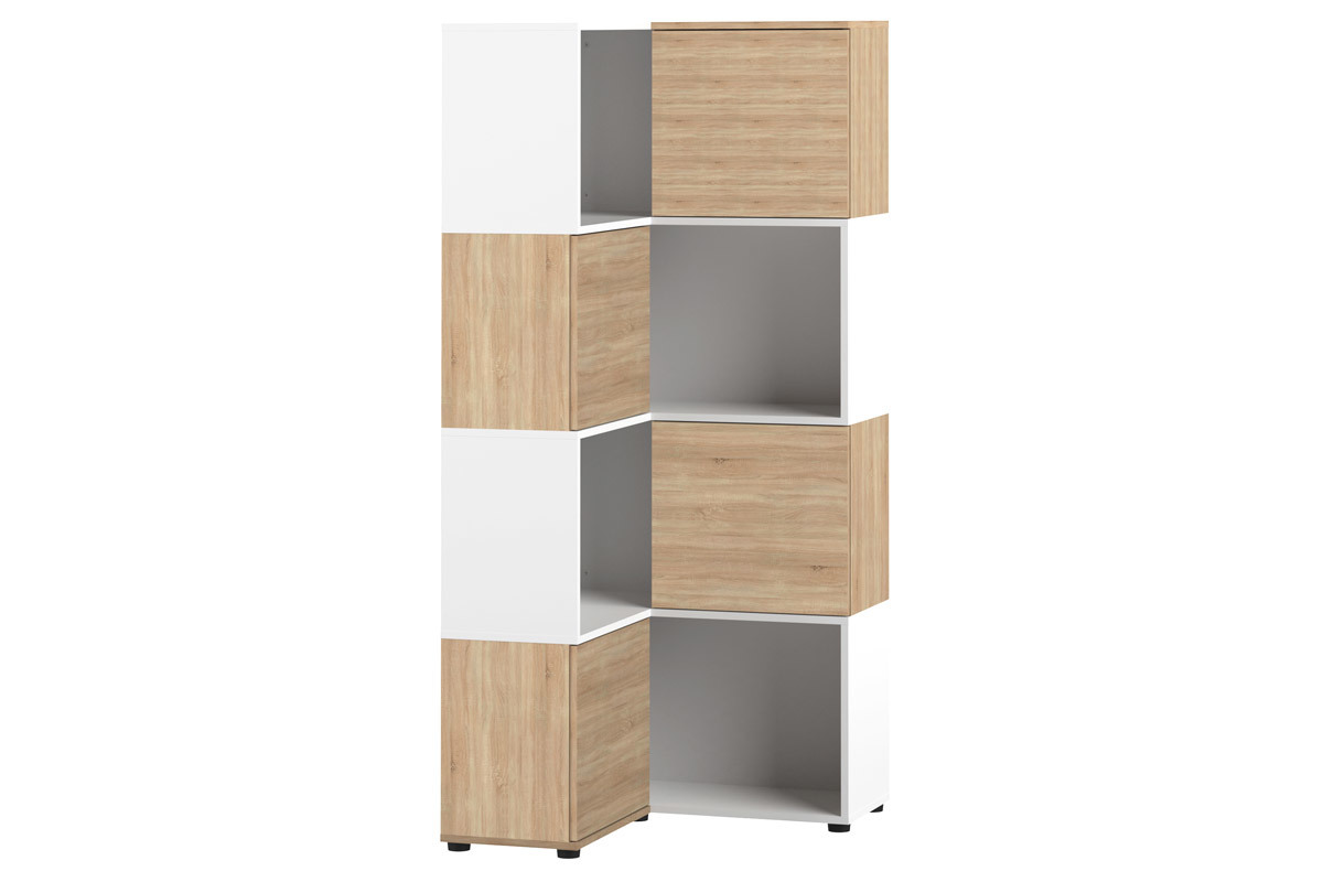 Libreria d'angolo design legno e bianca 8 nicchie QUADRA