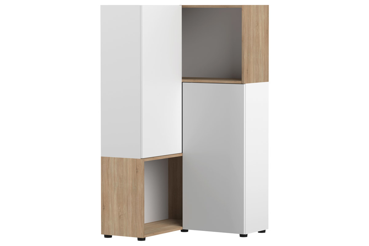 Libreria d'angolo design legno e bianco 4 nicchie QUADRA