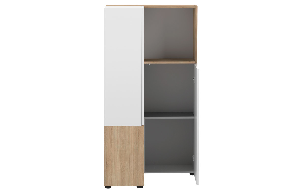 Libreria d'angolo design legno e bianco 4 nicchie QUADRA