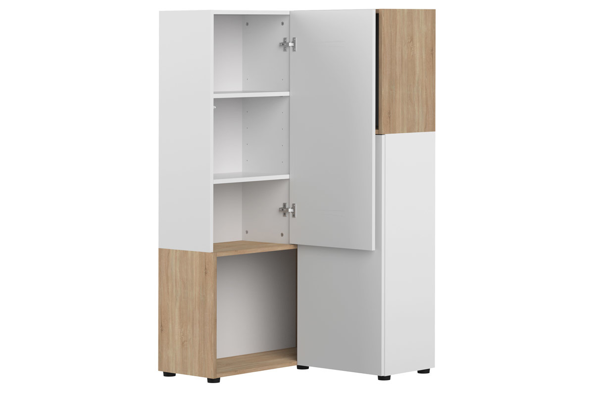 Libreria d'angolo design legno e bianco 4 nicchie QUADRA