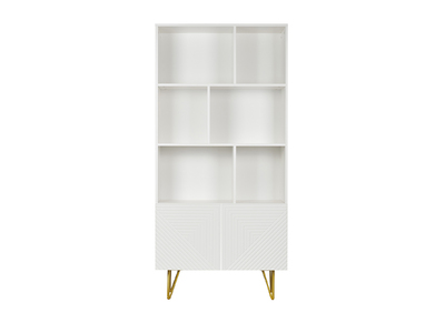 Libreria design con incisioni bianco opaco e metallo dorato 2 ante L86 cm OZEN