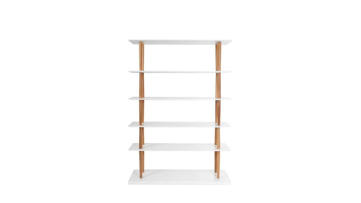 Libreria design in legno naturale e bianco 5 mensole GILDA
