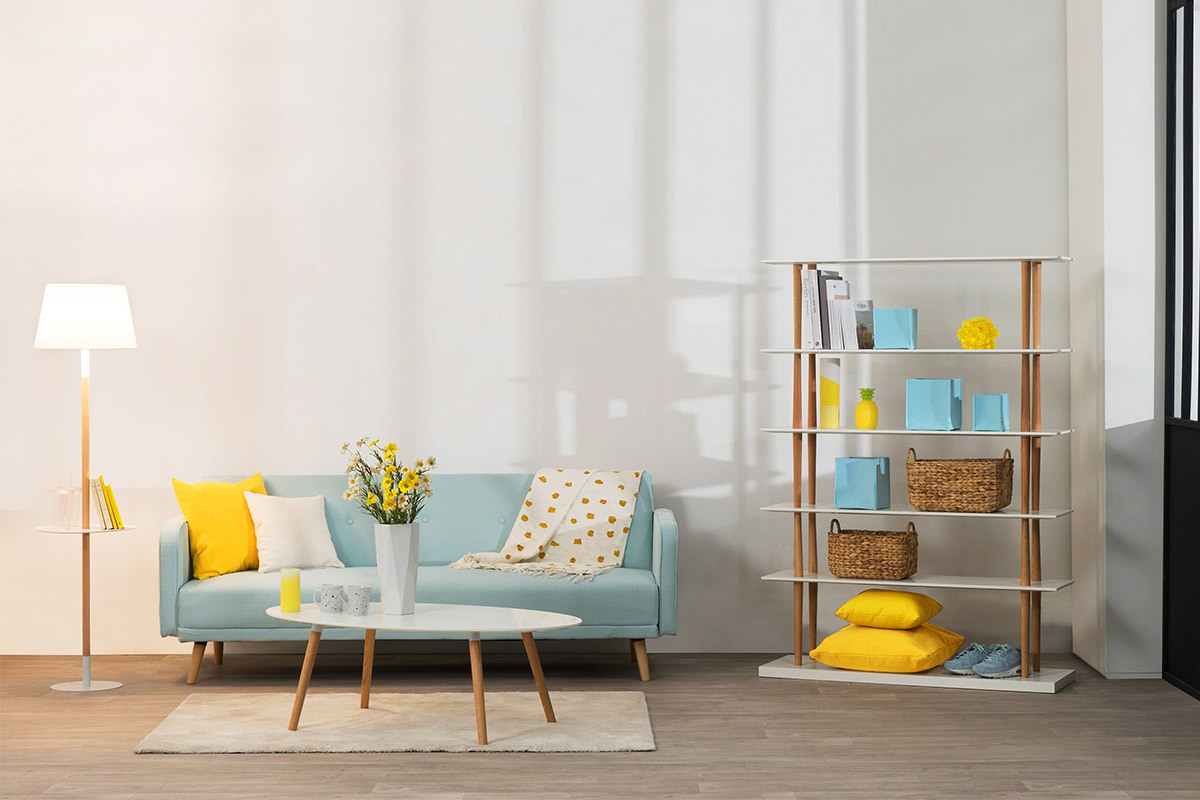 Libreria design in legno naturale e bianco 5 mensole GILDA