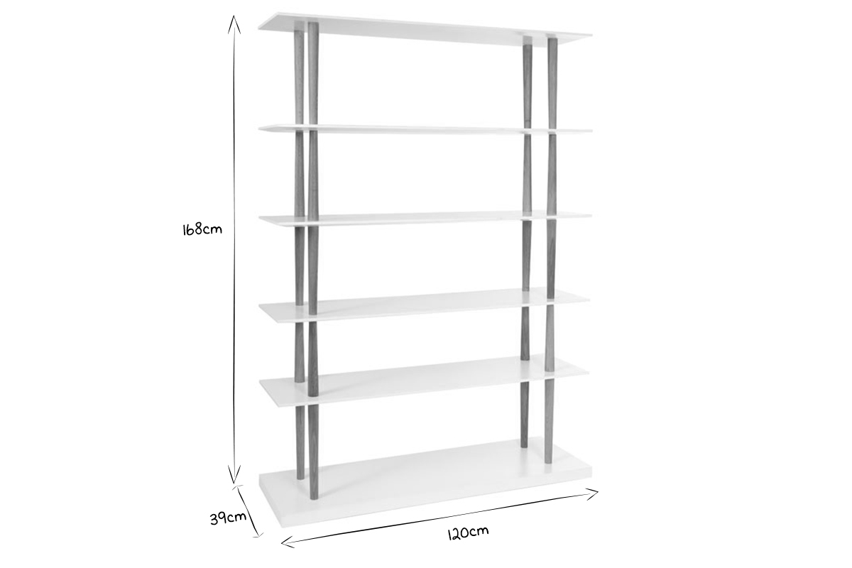 Libreria design in legno naturale e bianco 5 mensole GILDA