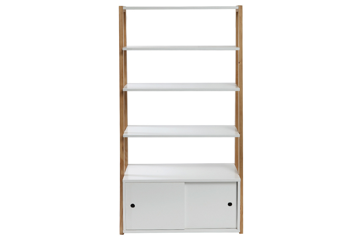 Libreria design laccata colore bianco opaco e legno STOKA