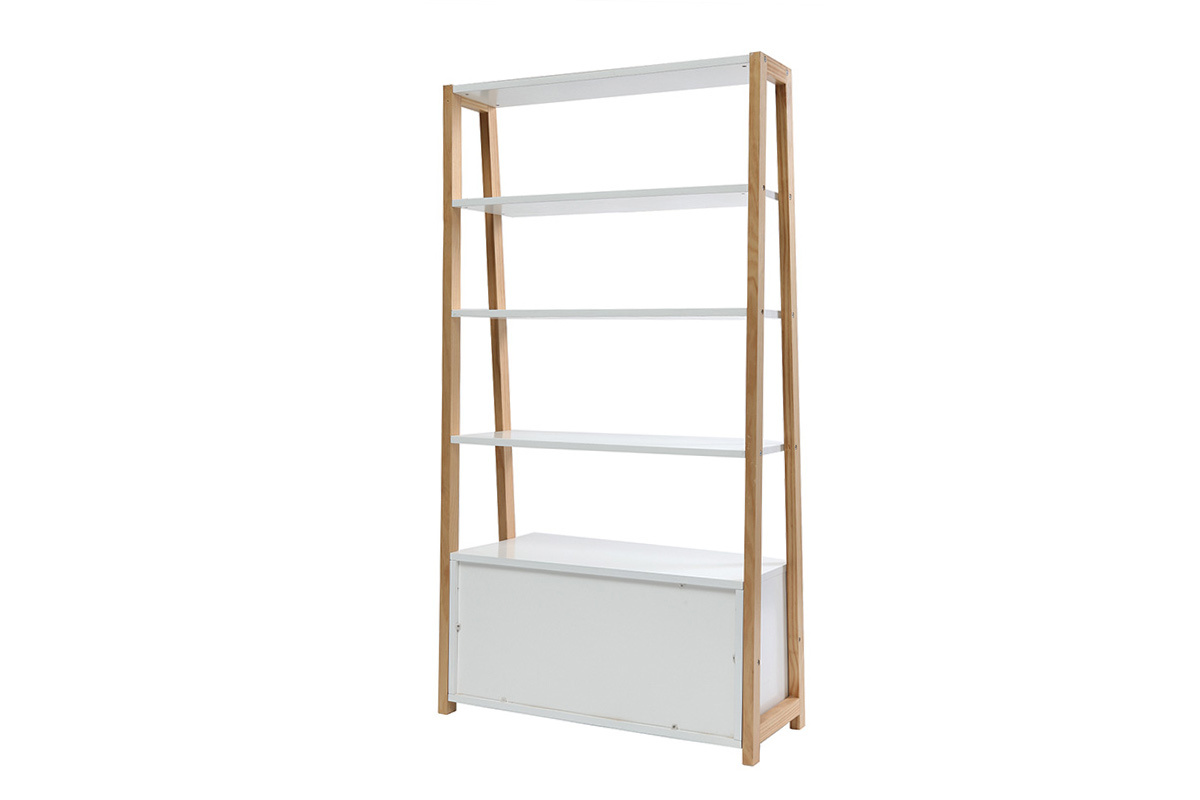 Libreria design laccata colore bianco opaco e legno STOKA