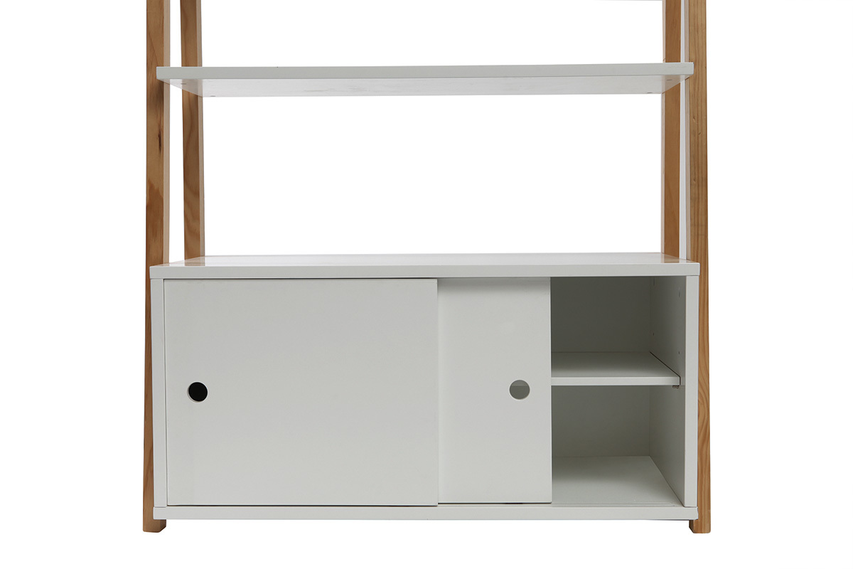 Libreria design laccata colore bianco opaco e legno STOKA