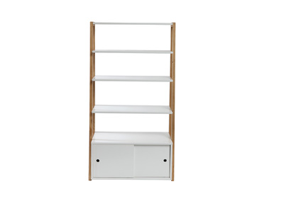 Libreria design laccata colore bianco opaco e legno STOKA