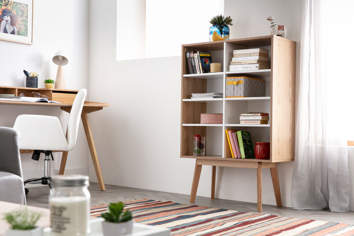 Libreria design scandinava quercia e bianco HELIA