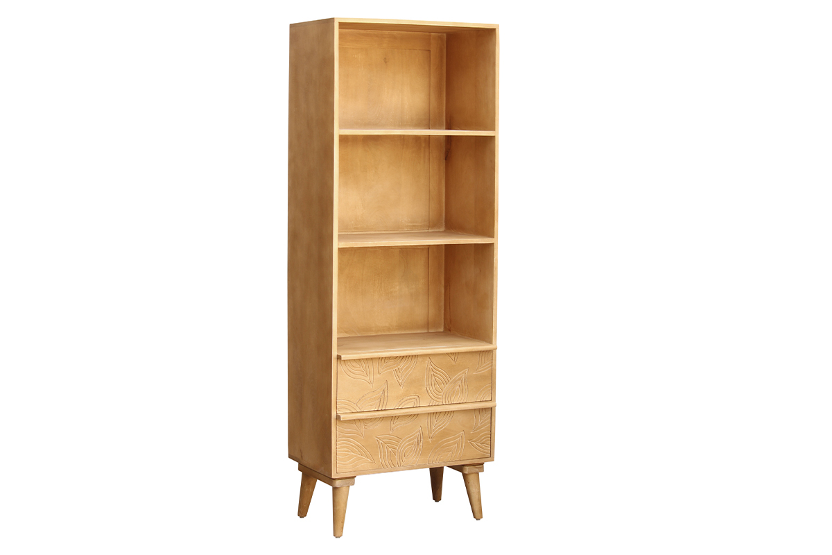 Libreria etnica in legno massello di mango con incisioni KAFFIR