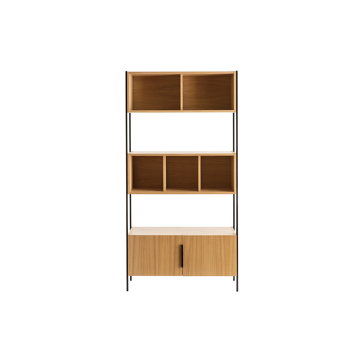 Libreria impiallacciatura rovere base metallo nero SILKA