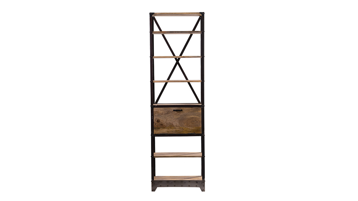 Libreria industriale in acacia e metallo nero L90 cm TAO - Miliboo