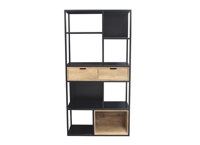 Libreria in metallo nero e massello di mango JAIPUR