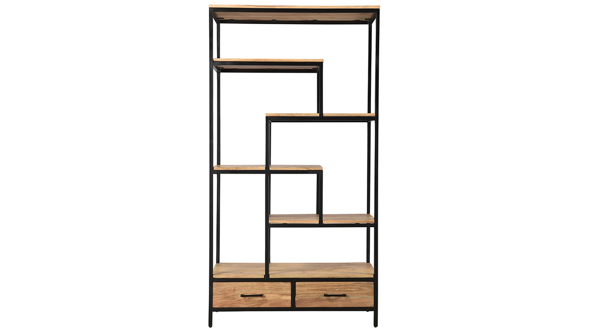 Libreria industriale in acacia e metallo nero L90 cm JASPE - Miliboo