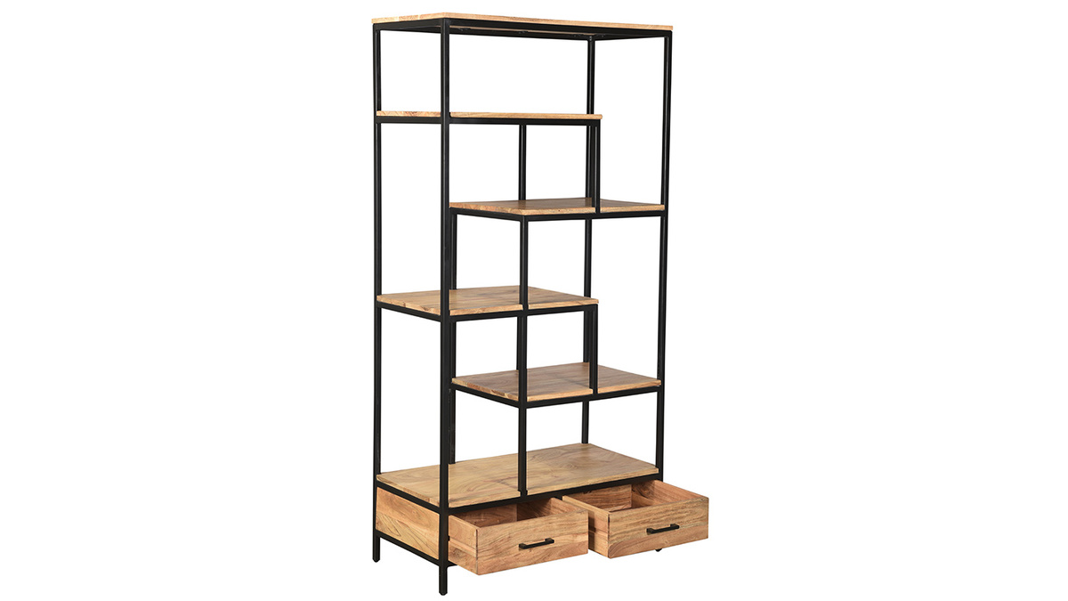 Libreria industriale in acacia e metallo nero L90 cm JASPE