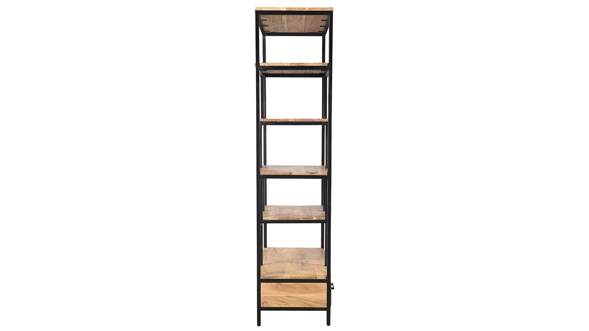 Libreria industriale in acacia e metallo nero L90 cm JASPE