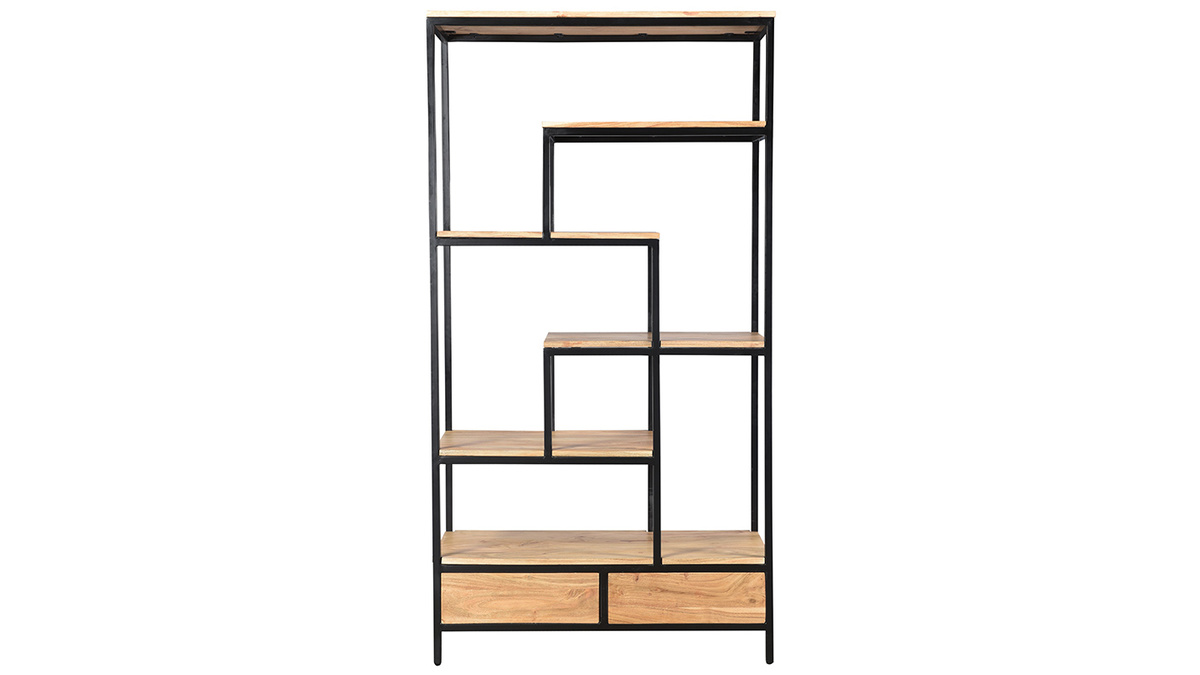 Libreria industriale in acacia e metallo nero L90 cm TAO - Miliboo