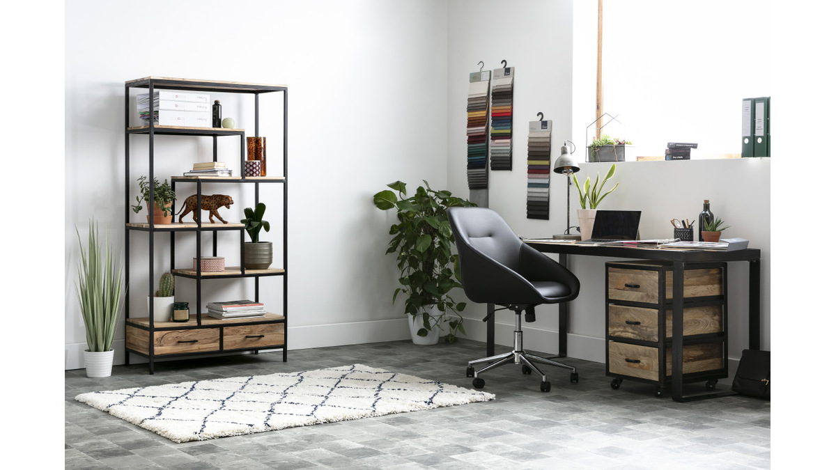 Libreria industriale in acacia e metallo nero L90 cm JASPE