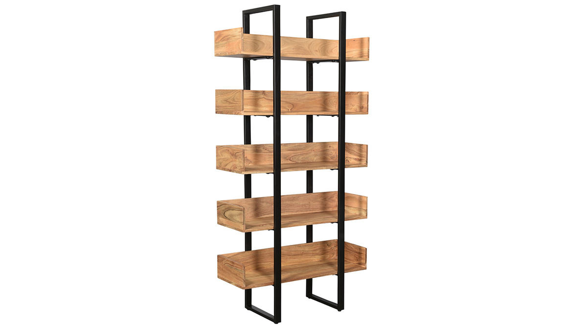 Libreria industriale in acacia e metallo nero L90 cm TAO