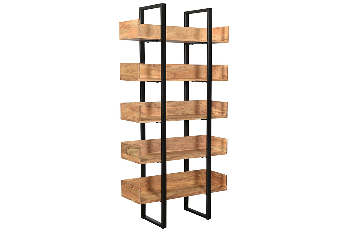Libreria industriale in acacia e metallo nero L90 cm TAO