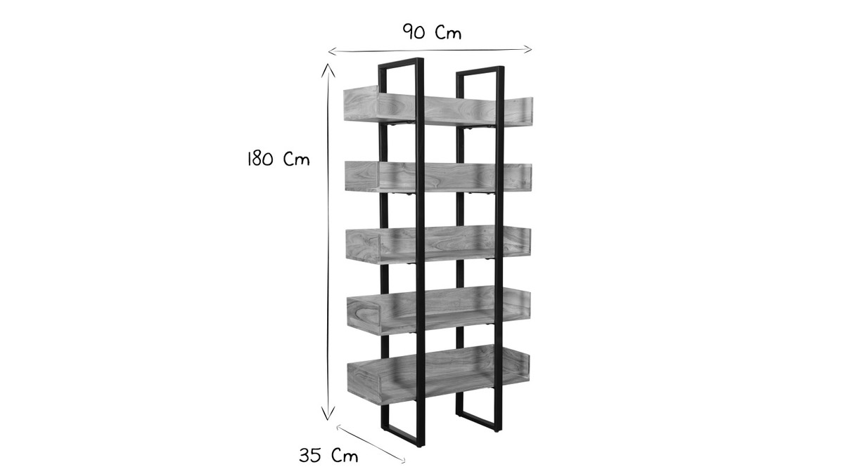 Libreria industriale in acacia e metallo nero L90 cm TAO