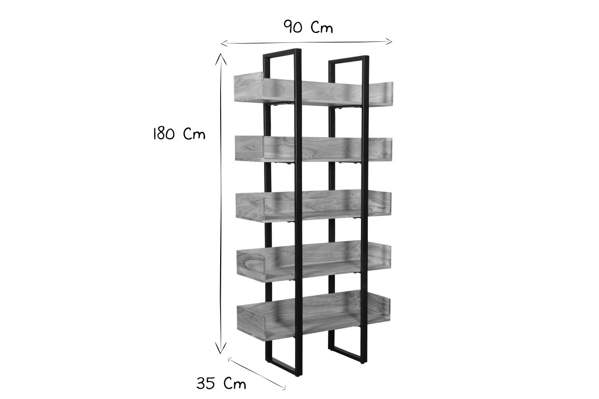 Libreria industriale in acacia e metallo nero L90 cm TAO