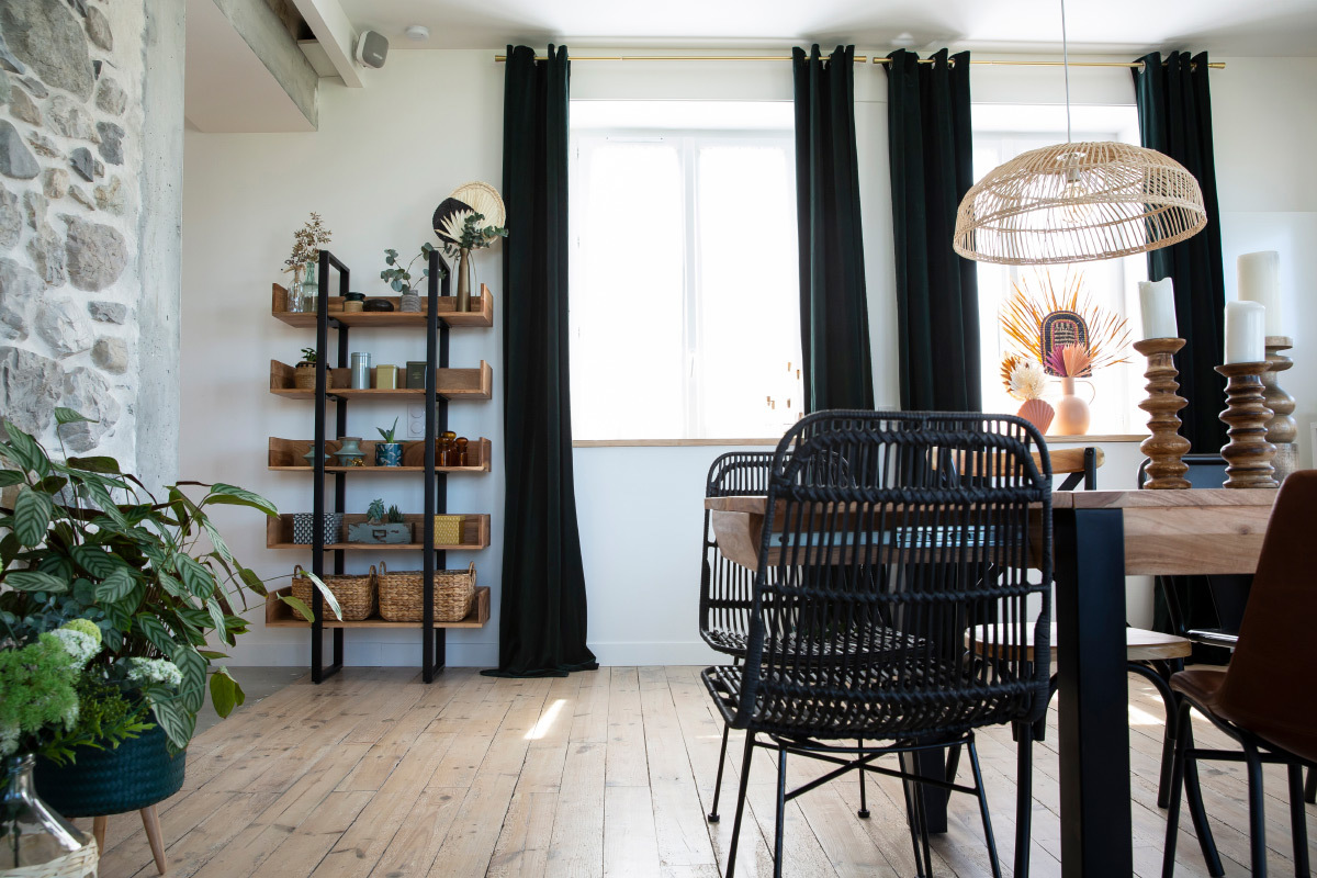 Libreria industriale in acacia e metallo nero L90 cm TAO