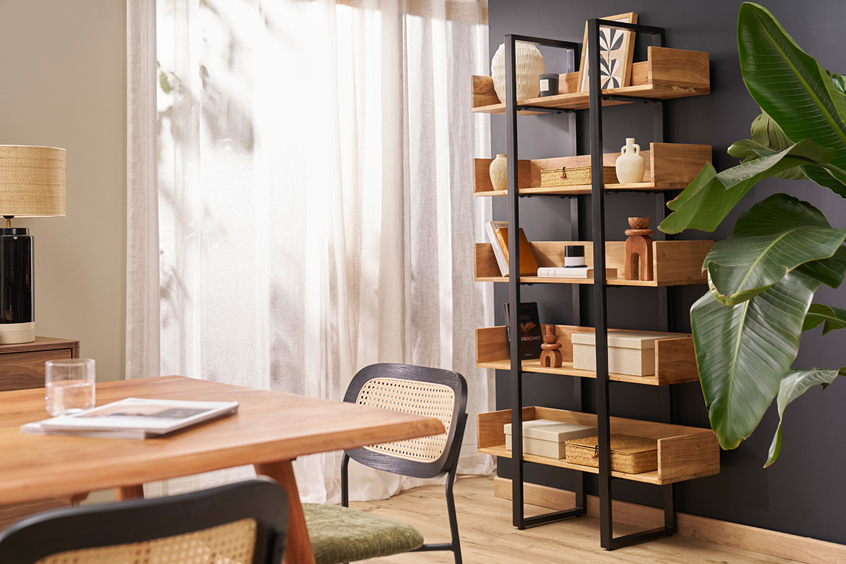 Libreria industriale in acacia e metallo nero L90 cm TAO