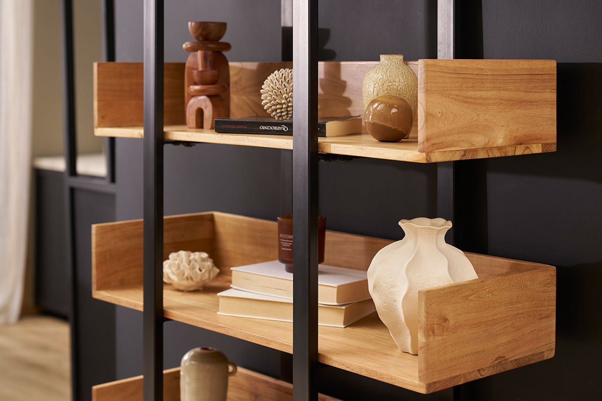 Libreria industriale in acacia e metallo nero L90 cm TAO