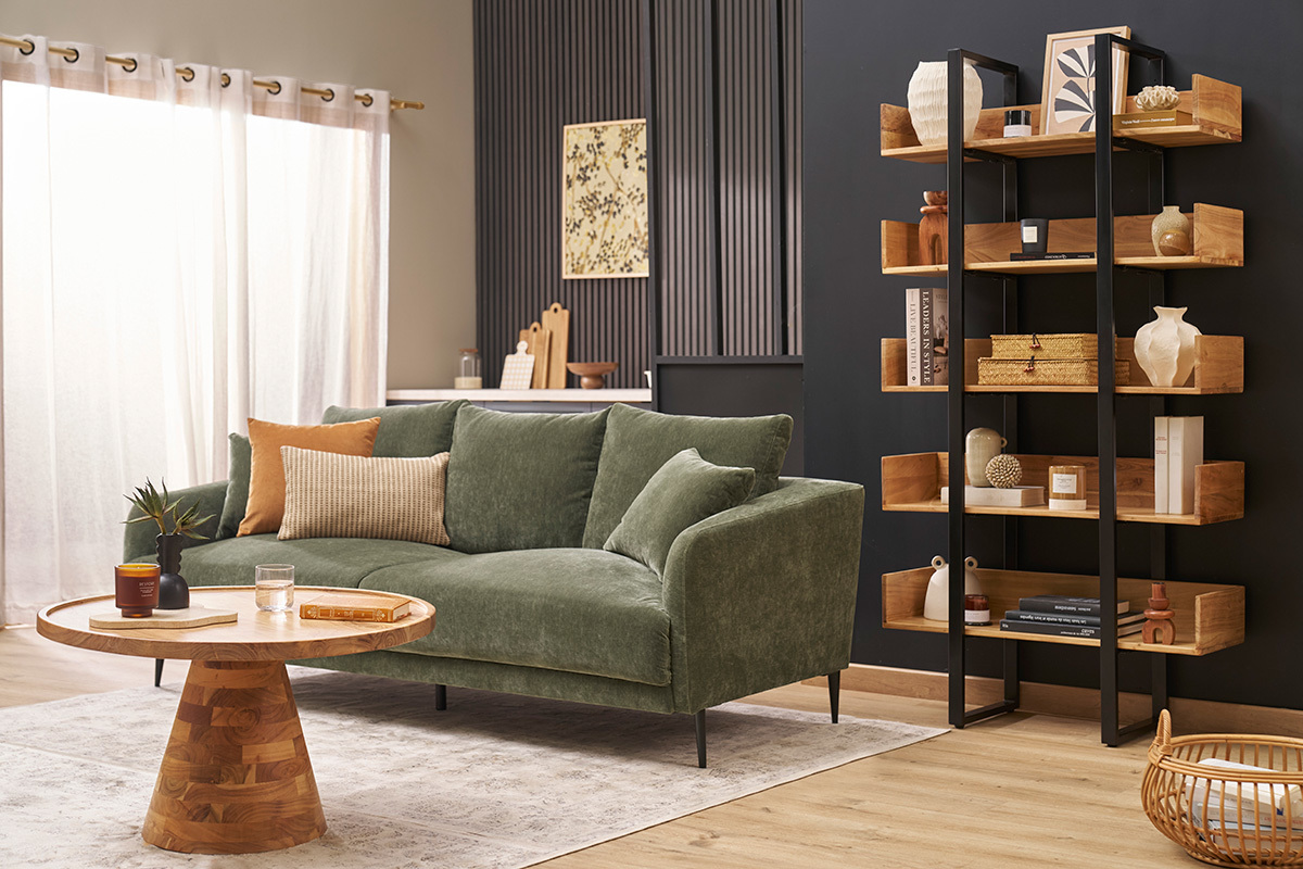 Libreria industriale in acacia e metallo nero L90 cm TAO